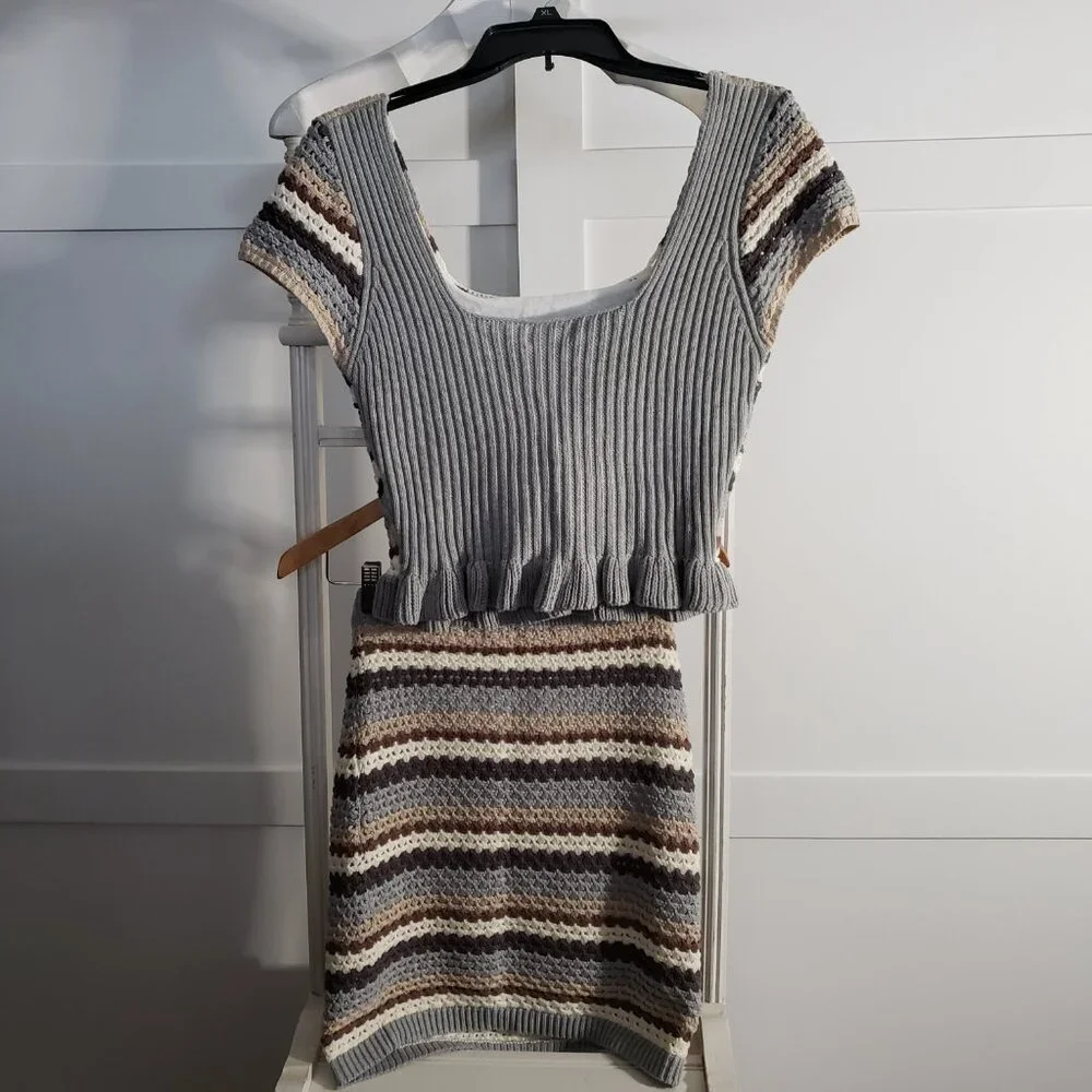 BNWT PROMESA Isla 100% cotton crochet knit lined skirt set in Mocha (M} - Picture 5 of 9